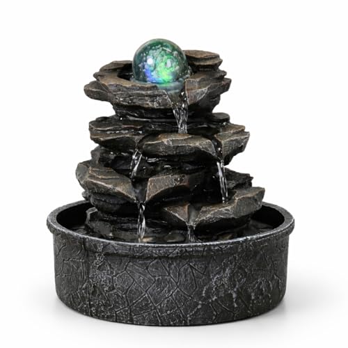 Zen'Light - Fontaine d’Intérieur Little Rock - Cascade Nature Effet Pierre avec Lumière LED Coloré - Décor de Table Zen Idéal Méditation et Détente -...