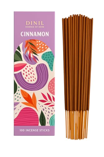 Dinil Cinnamon Incense Sticks 100 Sticks | Hand-Rolled Charcoal-Free | Clean Burn Low Smoke | Aromatic Incense for Meditation Yoga & Home Fragrance