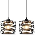Ynzefly Pendant Lights Kitchen Island - Metal Hanging Light Fixtures Wood Farmhouse Pendant Lighting for Dining Room Bedroom Bar Office, Industrial Black, 2 Pack - ETL Certified