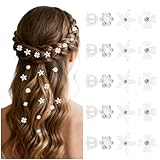 EXIPSAT 20 Stücke Blumen Haarklammern, Mini Perlen Strass Haarspangen, Klein Weisse Haarschmuck Hochzeit, Braut Haarschmuck, Haarklammer Blume für Frauen und Braut