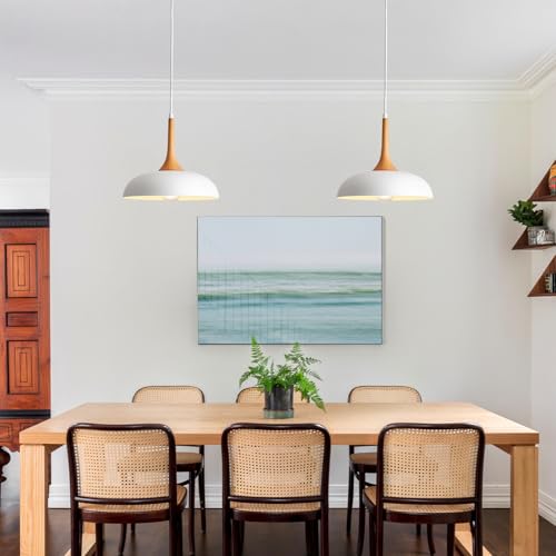 White Modern Farmhouse Pendant Lights Pendant Light Fixtures Faux-Wood Small 12.6 inch - Image 7