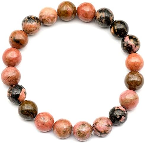 ElisaJewelryArt - Natural Rhodonite Beaded Bracelet Genuine Gemstone Self-love Stone Crystal Stretch Bracelet Unisex Adjustable Bracelet (Women, Rhodonite)