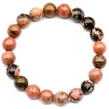 ElisaJewelryArt - Natural Rhodonite Beaded Bracelet Genuine Gemstone Self-love Stone Crystal Stretch