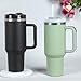 4 Pack 40 Oz Tumbler with Handle Bulk, Double Wall Vacuum Insulated Stainless Steel Tumbler with Lid and Straw, 40 oz cup with Silicone Spill Proof Stopper Set (Black)