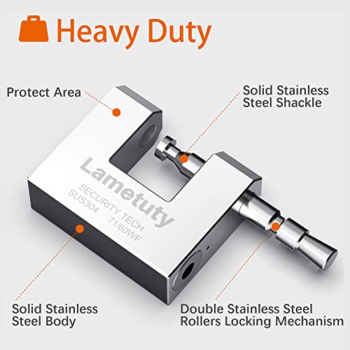 Solid Stainless Steel Keyed Padlock For Outdoor Use, 60Mm Width Heavy Duty Padlock Weatherproof, Security Padlock For Door, Gate, Garden, Garages, Warehouse, Tool Box (60Mm -3 Keys) #TOP2