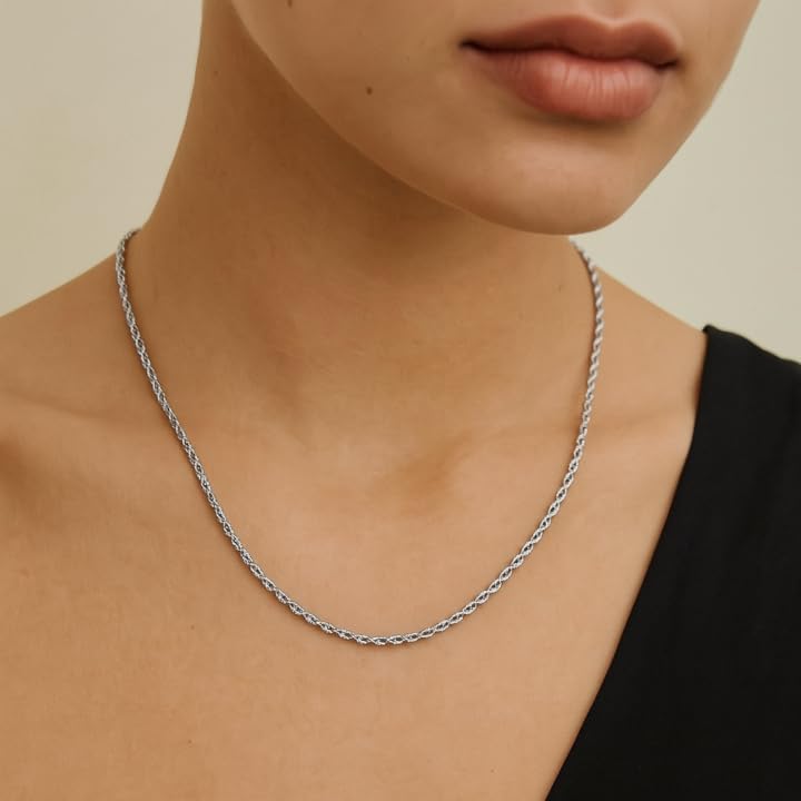 Twisted Rope Chain Necklace for Men and Women, 2mm/3mm Stainless Steel Chain, Available in 18–24 Inches, Stylish Everyday - Image 4