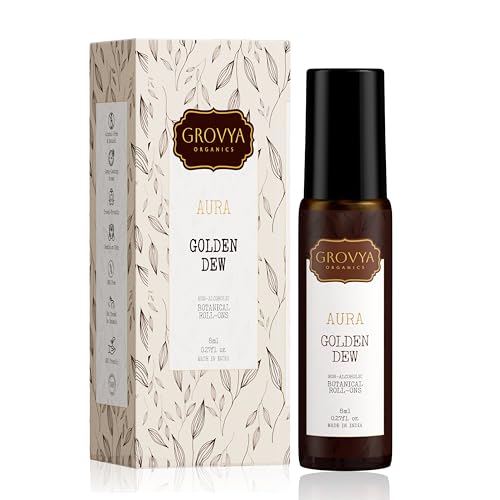 Image of Aura Golden Dew Roll-On | Natural Floral Perfume Oil with Rose & Mimosa Extracts | Alcohol-Free, Skin-Friendly & Long-Lasting Fragrance, 8ml