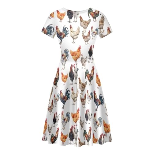 Image of HUGS IDEA Womens Puffy Swing Midi Dress Round Neck Short Sleeve Party A-Line Dresses