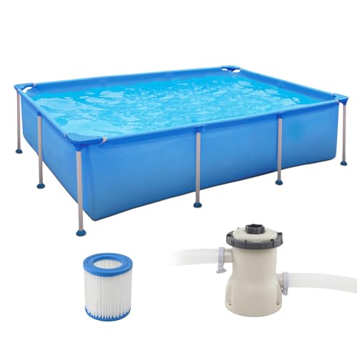 SOARS Rechteckiger Pool, oberirdischer Pool, 258 x 179 x 66 cm, Struktur aus Metall, widerstandsfähiges PVC, mit Pumpe und Filter, blau
