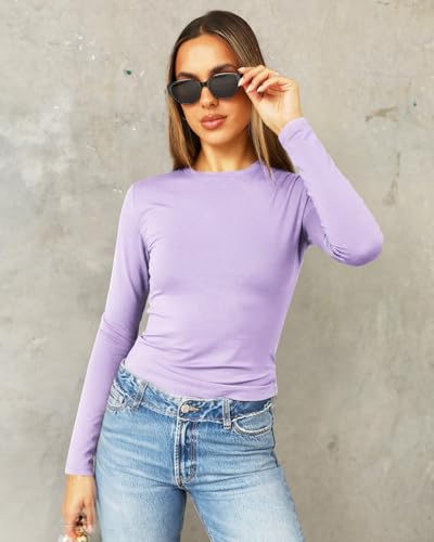 Image of Abardsion Women's Slim Lightweigh Long Sleeve T Shirts | Fall Clothes 2026 Casual Basic Crewneck Going Out Crop Tops Y2K