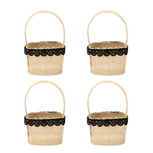 Amosfun 4Pcs Burlap Wedding Flower Girl Basket with Bowknot for Vintage Rustic Wedding Ceremony