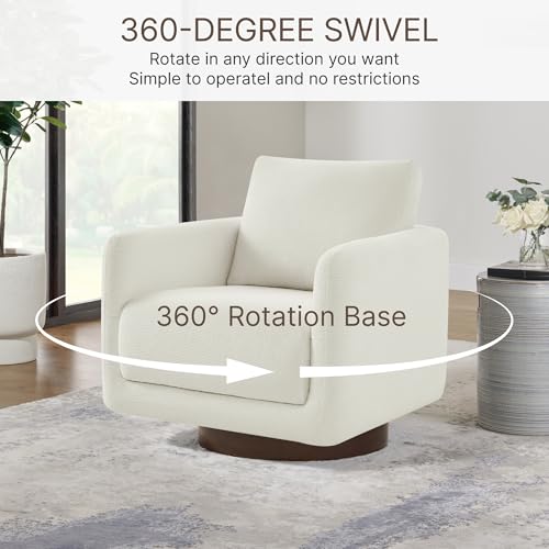 Image of Modern Swivel Accent Chair, 360 Rotating Round Barrel Armchair with Performance Fabric Upholstery for Living Room, Bedroom, Office, Reading Nook, Single,Cream