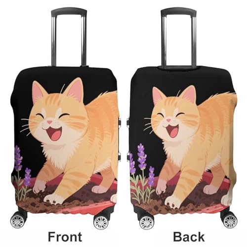 The Cat on The Flower Pot Elastic Luggage Cover Suitcase Protector for 19-32 Inch Suitcases | Universal Stretchable Travel Bag Cover | Anti-Scratch, Washable with Zipper Closure M3