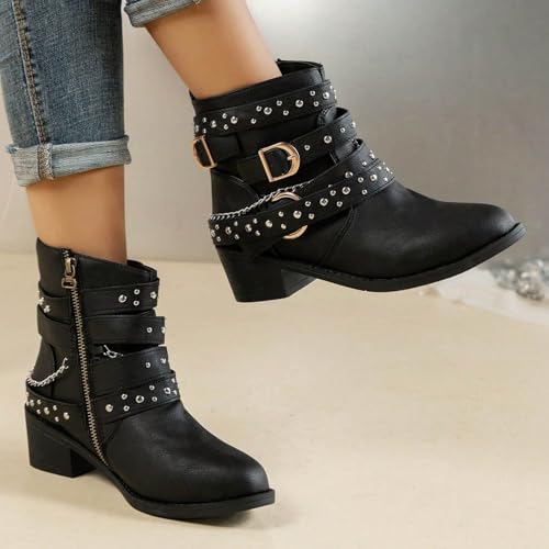 Bottes mi-mollet avec boucle cool et chaîne au style d'automne