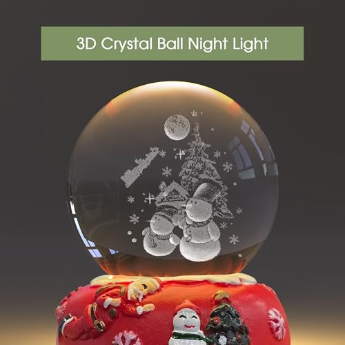 Image of L LOHAS LED 3D Crystal Ball Night Light-Laser Engraved Snowman | Red Holiday Base, Cute & Funny Christmas Night Light for Kids, 3000K Warm White for Christmas Party Decor