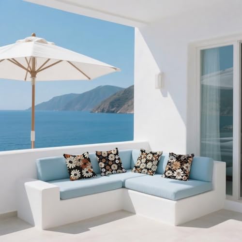 Housse de coussin extérieur 50x50 imperméable noire fleur pour canapé - 6