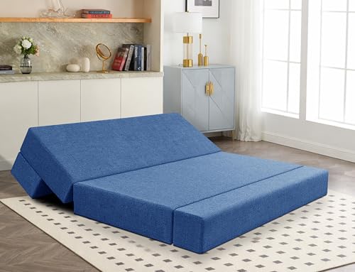 Image of Los Angeles Foldable Three Seater Sofa Cum Bed, Sofa Bed 5 X 6 Feet Jute Fabric Washable Cover- Including Cushion Perfect for Living Room