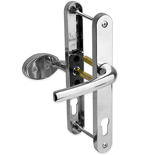uPVC Door Handle 92mm 62mm Offset Lever Pad 215mm Fixings Sprung Pair Patio PVC Chrome