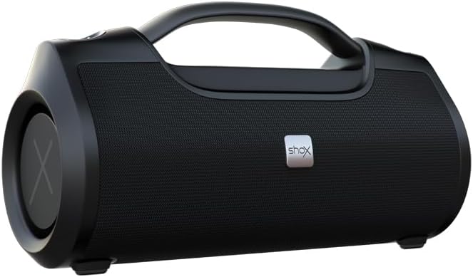 ShoX Hammer 60W Portable Bluetooth Speaker, black, with a handle on top and speaker grilles on the front and side.