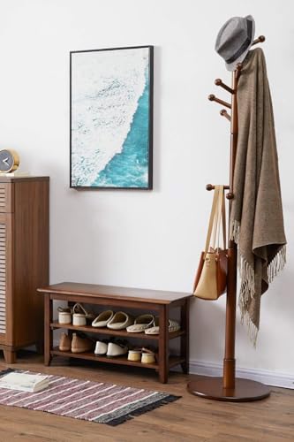 Image of Solid Wood Shoe Rack Bench | 3 Tier Shoe Storage Organizer for Entryway, Hallway & Living Room | Multipurpose Wooden Shoe Stand | Space Saving Footwear Rack for Home | Walnut Finish (60 CM)