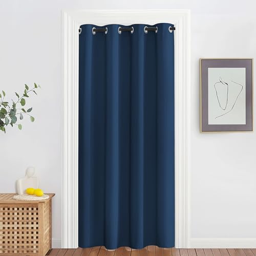 NICETOWN Blackout Doorway Curtain Drape 78 inch Long - Grommet Noise Reducing Thermal Insulated Solid Modern Window Treatments for Bedroom Closet (1 Panel, 52 x 78 Inch, Moroccan Blue)