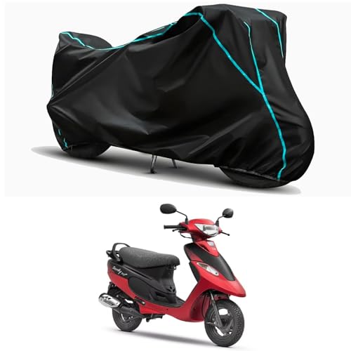 Image of Waterproof Bike Body Cover Compatible for | TVS Scooty Pep+ | Taffeta Fabric, Sky Piping Design, Bottom Elastic Fit | Dustproof, Sun UV & Rain Protection for All Weather.