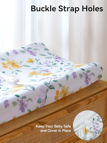 Image of Changing Pad Cover Set in Soft Jersey Material - Fits 32 inch /34''x16 Contoured Pad for Babies, Flower Whispers
