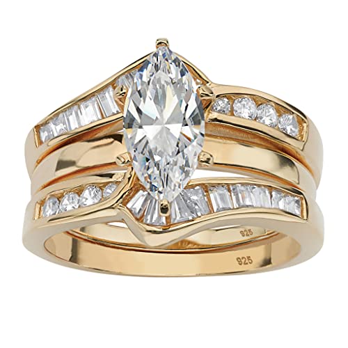 PalmBeach Yellow Gold-plated Sterling Silver Marquise Shaped Cubic Zirconia 2 Piece Jacket Bridal Ring Set Sizes 6-10