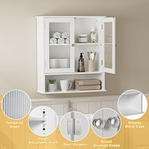 QSSLLC Bathroom Cabinet Wall Mount, Medicine Cabinet with Doors & Adjustable Shlef, Over The Toilet Bathroom Storage Cabinet, Wall Cabinet for Bathroom, Kitchen, Living Room, Bedroom, White QSSLLC Bathroom Cabinet Wall Mount Medicine Cabinet with Doors Adjustable Shlef Over The Toilet Bathroom Storage Cabinet Wall Cabinet for Bathroom Kitchen Living Room Bedroom White