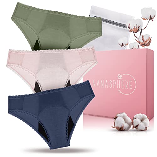 Lot 3 Culottes Menstruelles Ultra Absorbante Coton Bio + Sac Lavage | Flux Abondant sous Vêtement...
