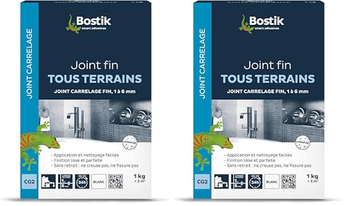 Bostik Joint Fin Tous Terrains – 1 à 6 mm – Joint en Poudre pour Carrelage – Sol et Mur – Intérieur et Extérieur – Hydrofugé – Blanc – Boîte...