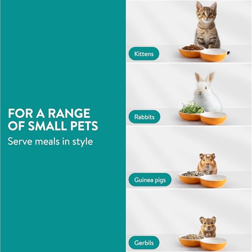 Navaris Twin Feeding Bowls for Small Pets - Durable Double Ceramic Bowl Set for Rabbits, Guinea Pigs - Ideal Food & Water for Kitten, Puppy - Space-Saving & Easy to Clean - Orange - Image 5
