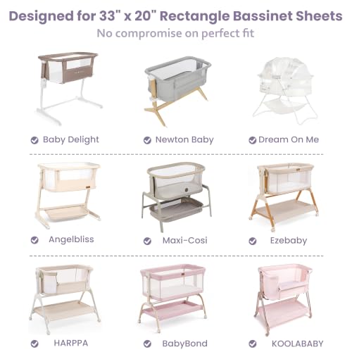 Image of Baby Bedside Bassinet Sheets Fitted, 33 inchx20 inch Compatible with Baby Delight Dream On Me & Most Rectangle Bedside Sleeper Bassinet Mattresses, Super Soft Microfiber Purple Magic Fairy