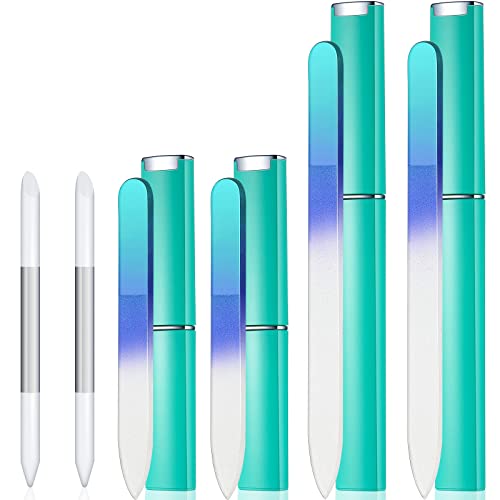 6 Pieces Glass Cuticle Pusher Nail File Set Imitated Crystal Nail Files Double Sided Glass Files With Case And Glass Cuticle Trimmer Remove Stick Manicure Tool For Nail Care (Green) #TOP16