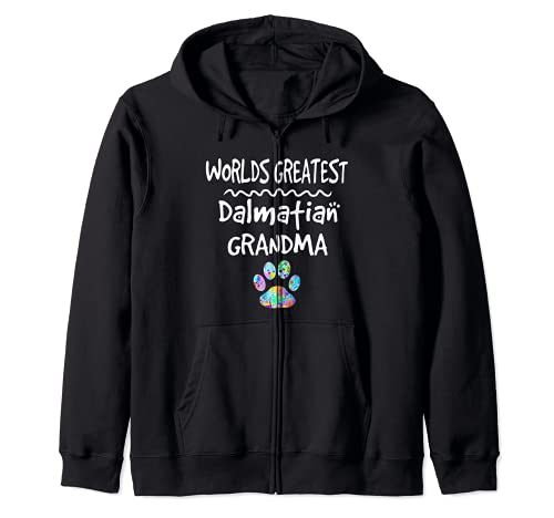 Worlds Greatest Dalmatian Grandma Cute Dog Paw Print Pet Zip Hoodie, Black