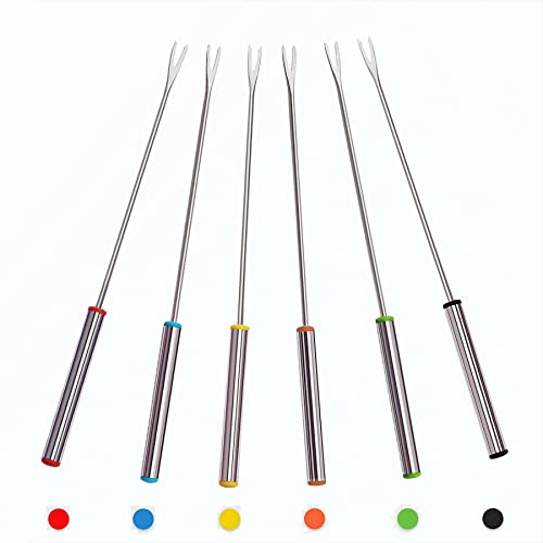 Stainless Steel Fondue Forks, Chocolate Dipping Fork with Heat Resistant Handle, Colors 6P