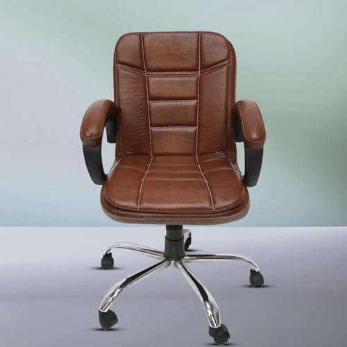GURU CHAIRS - Executive Luxury Leather Office Chair with Wheels (Brown) Leatherette Home & Office Executive Chair Height Adjustable Seat & Heavy Duty Metal Base