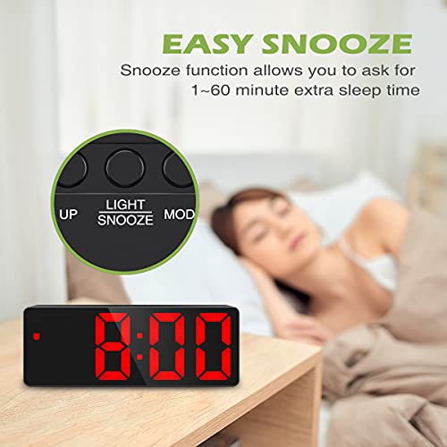 Keekit Digital Alarm Clock, Led Alarm Clock For Bedroom, Electronic Led Desktop Clock With Time Display, 3 Alarm Settings, Voice Control, 3 Adjustable Brightness For Home & Office - Red #TOP3
