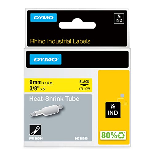 Image of DYMO Industrial Heat Shrink Tubes for DYMO Industrial RhinoPro Label Makers, Black on Yellow, 3 /8 inch, (18054)