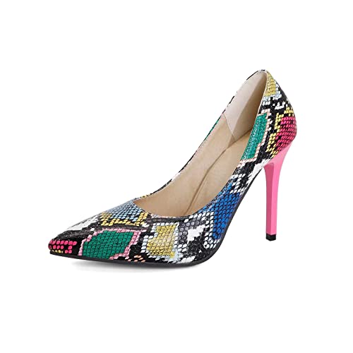 Women's Sexy Snakeskin Pointed Stiletto Closed Toe High Heels Shoes for Women Slip on Dress Casual Pumps