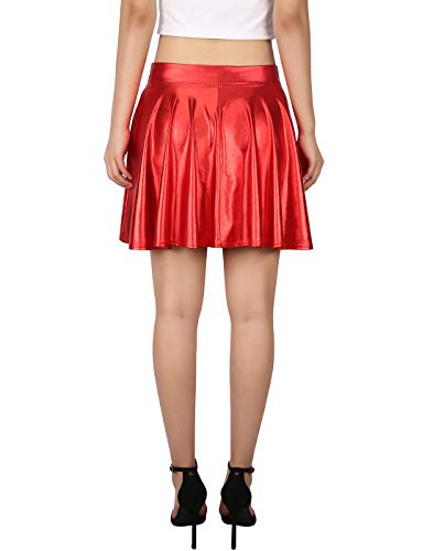 HDE Womens Metallic Casual Fashion Pleated A-Line Circle Skater Flare Skirt - image 5