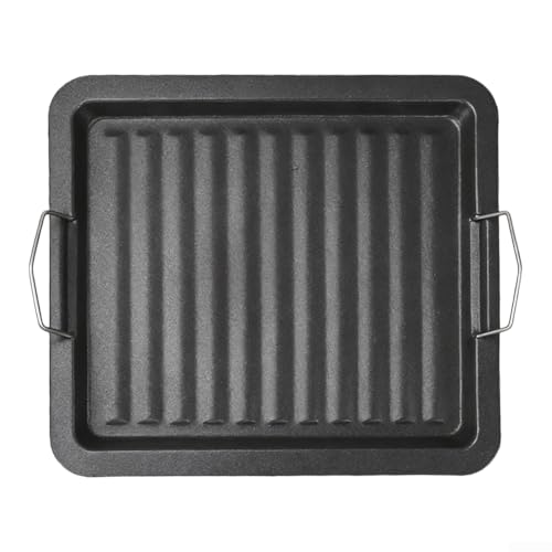 Sartén para barbacoa para uso en exteriores e interiores, incluye funciones de asar y asar con acabado recubierto de piedra fiable (18,5 x 32,5 cm)