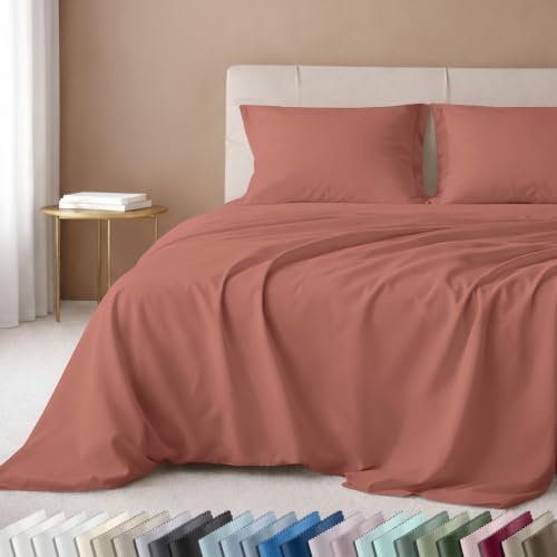 Image of California Design Den Luxury 600 Thread Count Sheets Full Size Set - 100% Cotton Sateen Sheets Full, Deep Pockets, Soft and Durable Bedding - Terracotta