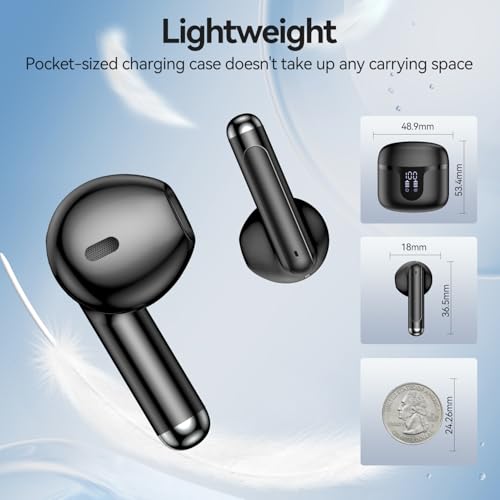 Image of Wireless Earbuds, Bluetooth 5.4 Headphones HiFi Stereo with 4 HD Mic, 50H Playtime Bluetooth Earbuds with Dual LED Display, IPX7 Waterproof Wireless Earphones, Touch Control Ear Buds,USB-C, Black
