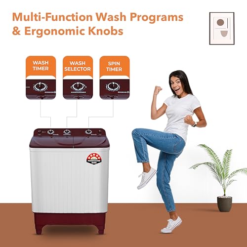 Image of Power Guard 7 kg 5 Star Semi-Automatic Top Loading Washing Machine Appliance (PG70WM-BG-OP, Burgundy, Powerful Motor, Effective Wash Pulsator,Air Turbo Drying,1380 RPM & Castors)