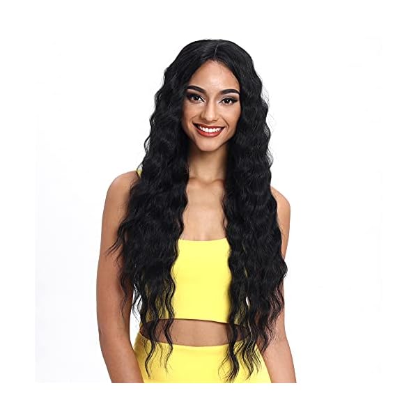 Joedir Lace Front Wigs 30'' Long Wavy Synthetic Wig 4.5" Deep Part HD Transparent Lace For Women 130% Density Wigs(BLACK COLOR)