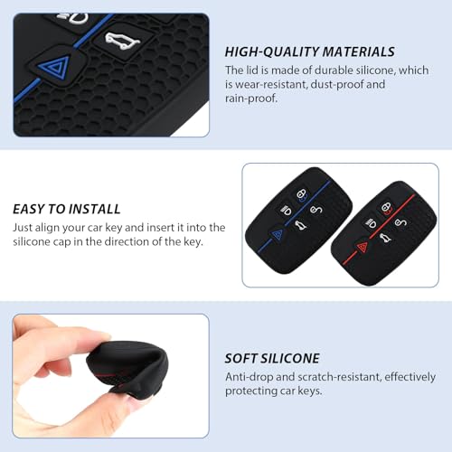 Silicone Key Fob Cover for Car Key, 5 Button Key Case Protector, Fits for Range Rover Sport Evoque, Land Rover Discovery 4 Freelander, Jaguar XE XJ XJL XF (Blue Line + Red Line) - Image 3
