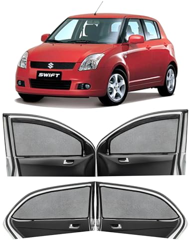 Image of Autofact Magnetic Car Sunshades Compatible with Maruti Swift (2005 to 2010) (Set of 4) - Easy Installation, UV Protection, Keeps Car Cool (Front 2 with Zippers, Rear 2 Without Zippers)