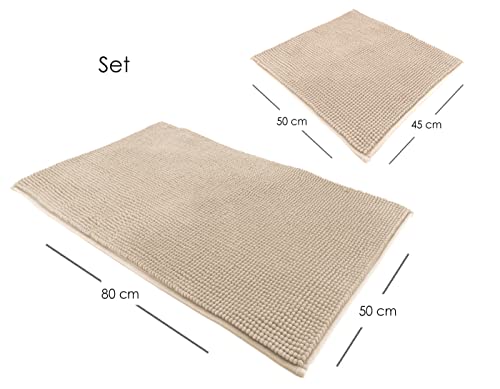 heimtexland ® Badvorleger Chenille Super Flauschig Saugstark Badteppich Badematte Ökotex Typ771 Beige Set 45x50 / 50x80… – Bild 5