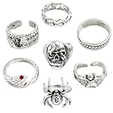 GXAHSOL 7 Pièces Gothique Bague Argent Femme, Bague Vintage Punk Vent, Bagues Emo Rings Empilable Phalange Anneaux Set, Y2K Serpent Crâne Bagues aux Hommes et Aux Femmes